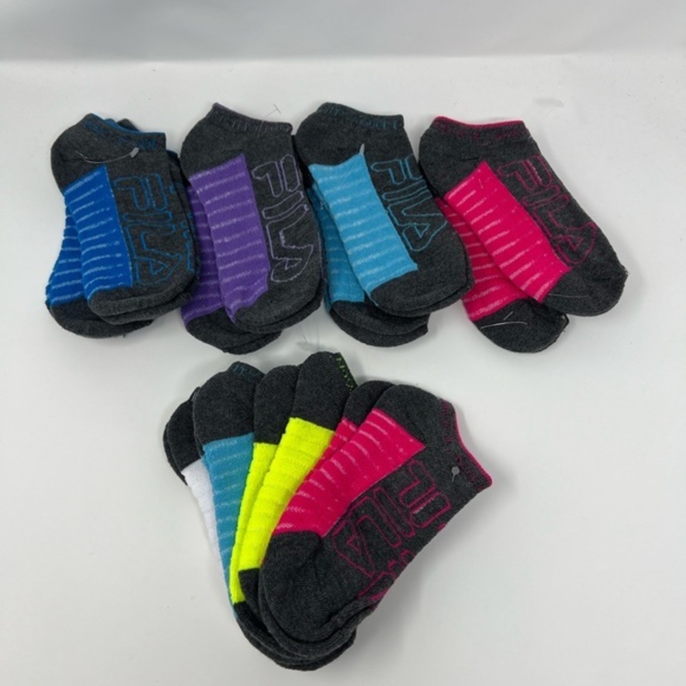 12 Pair No Show Fila Socks Girl’s Medium Assorted Colors